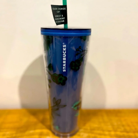 Starbucks‎ brand new blue and sparkling green floral and bird color changing cup - Picture 3 of 6